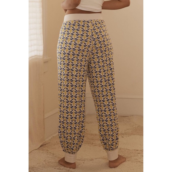 Anthropologie Waffle Knit Thermal Jogger Lounge Pajama Pants Yellow Blue Size M - Picture 3 of 7